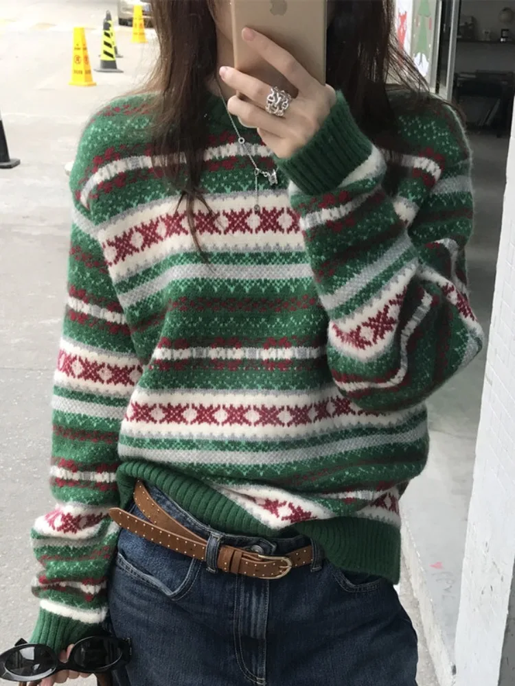 

Women's Loose Thiened Hoodie Knitted Sweater Autumn Winter New Sle Striped Comfortable Lazy Faion Vintage Top