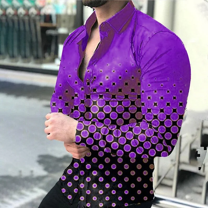 

2023 men's shirts 4-color spots reduce purple 3D printed long-sleeved cardigan top fashion design ball party Hawaiian shirt 6XL