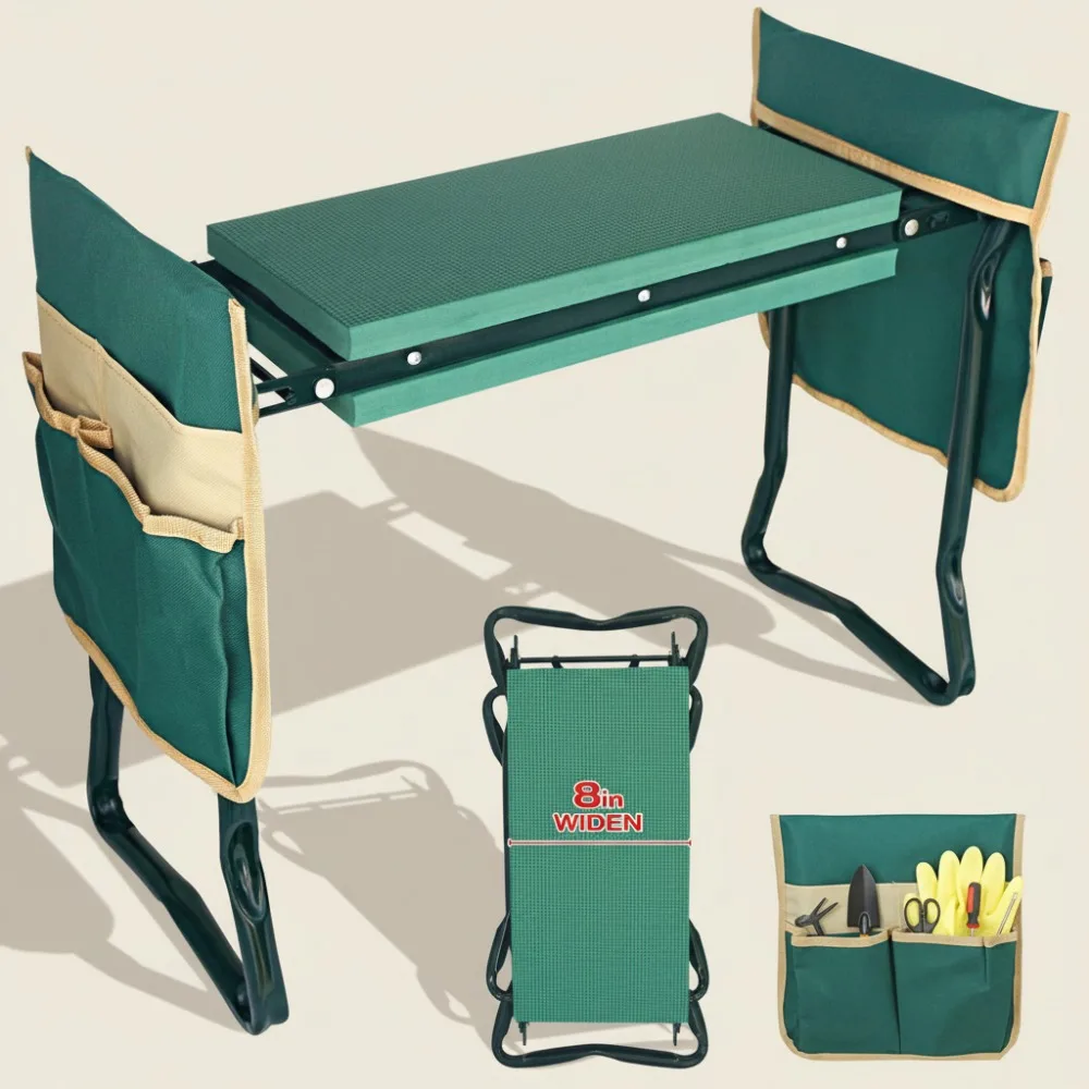 

Upgraded Garden Kneeler Seat with Thick Wide Pad, Heavy Duty Foldable Stool, Tool Pouches for Women Seniors