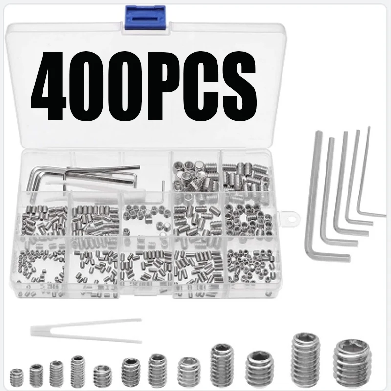 

400pcs Hexagon Hex Socket Set Screw Flat Point Allen Head Grub Screw M3 M4 M5 M6 M8 Stainless Steel Headless Set Screw