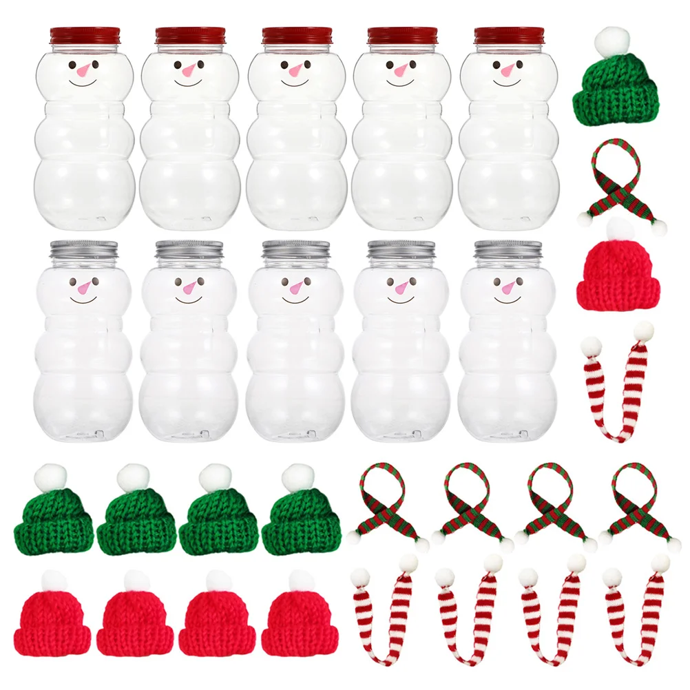 30pcs Christmas Snowman Milk Tea Cold Drink Juice Bottle 500ml Silver Mini Scarf Hat Lovely Design Party Favors