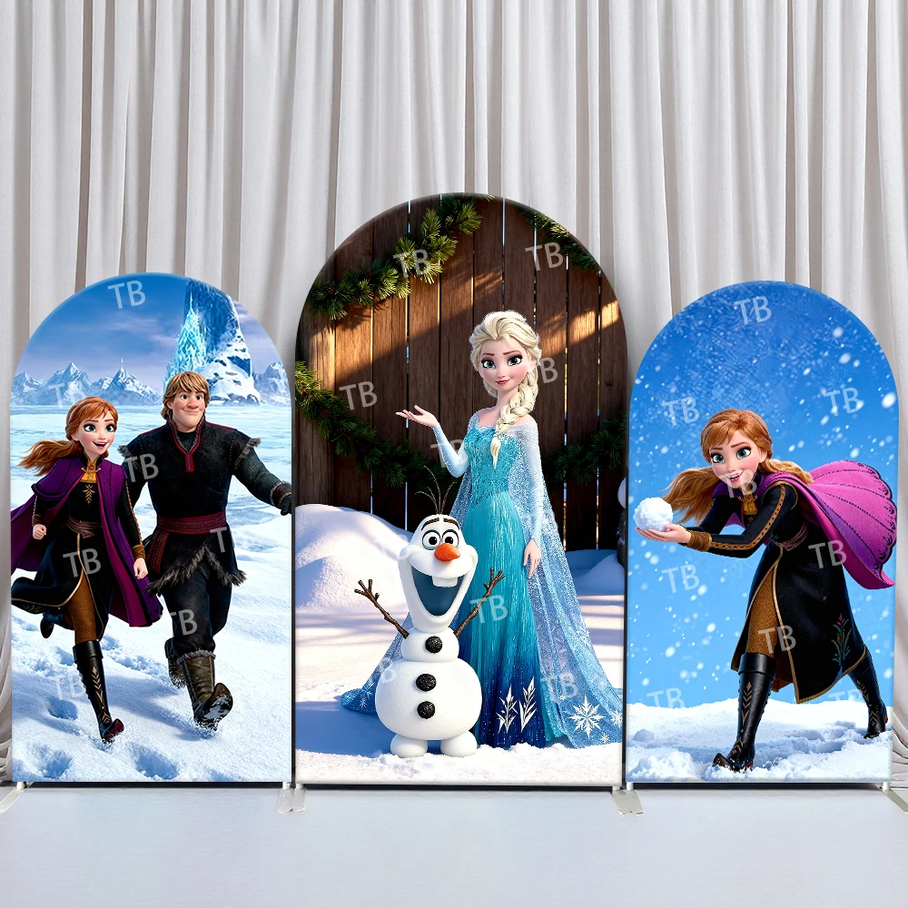

TB Frozen Arch Backdrop Cover Elsa Anna Olaf Snowy Scene Snowball Party Photo Booth Props for Events & Home Decoration