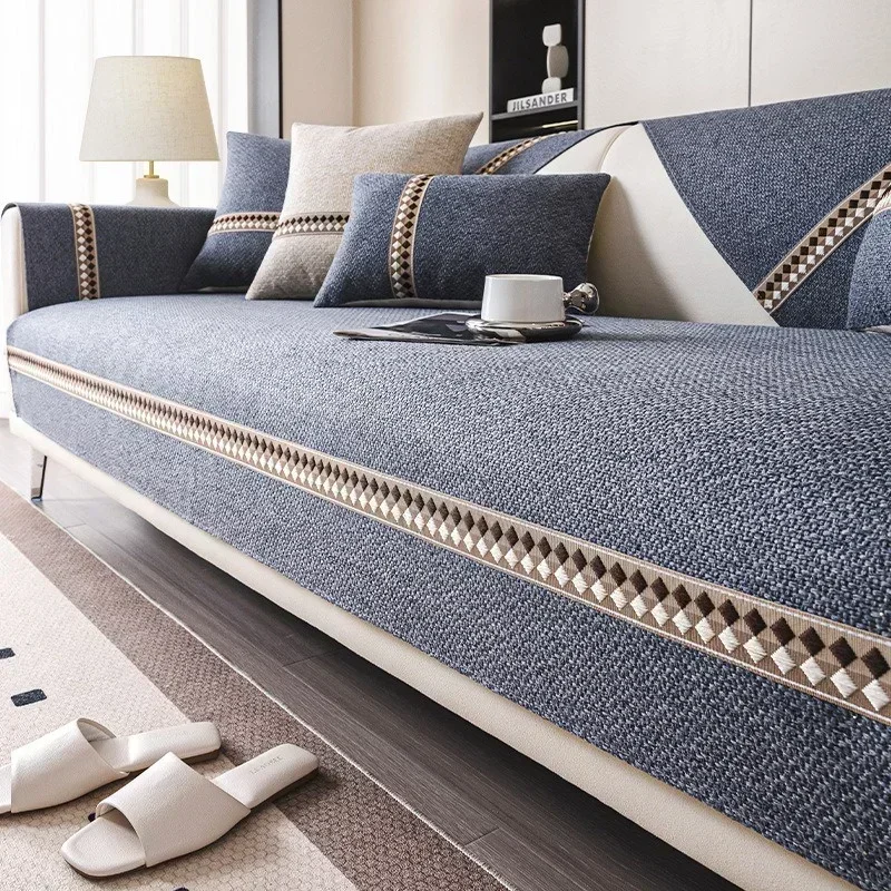 Cotton and Linen Sofa Towel Solid Color Sofa Mat Four Seasons Universal Sofas Pad for Living Room Anti-Slip Couch Cushion Luxury