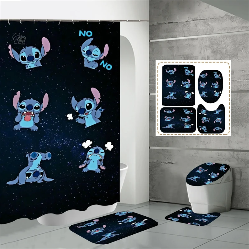 Stitch Shower Curtain Bathroom Waterproof Set Anti-slip Carpet Toilet Mat Protection Floor Waterproof Anti-corrosion Home Set