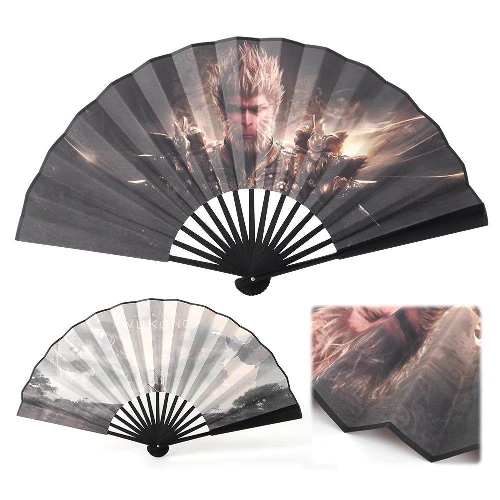 Wu Kong Paper Fan Bamboo Monkey King Hand Held Fan Chinese Wukong Camping Folding Fan for Outdoor Picnic Fishing