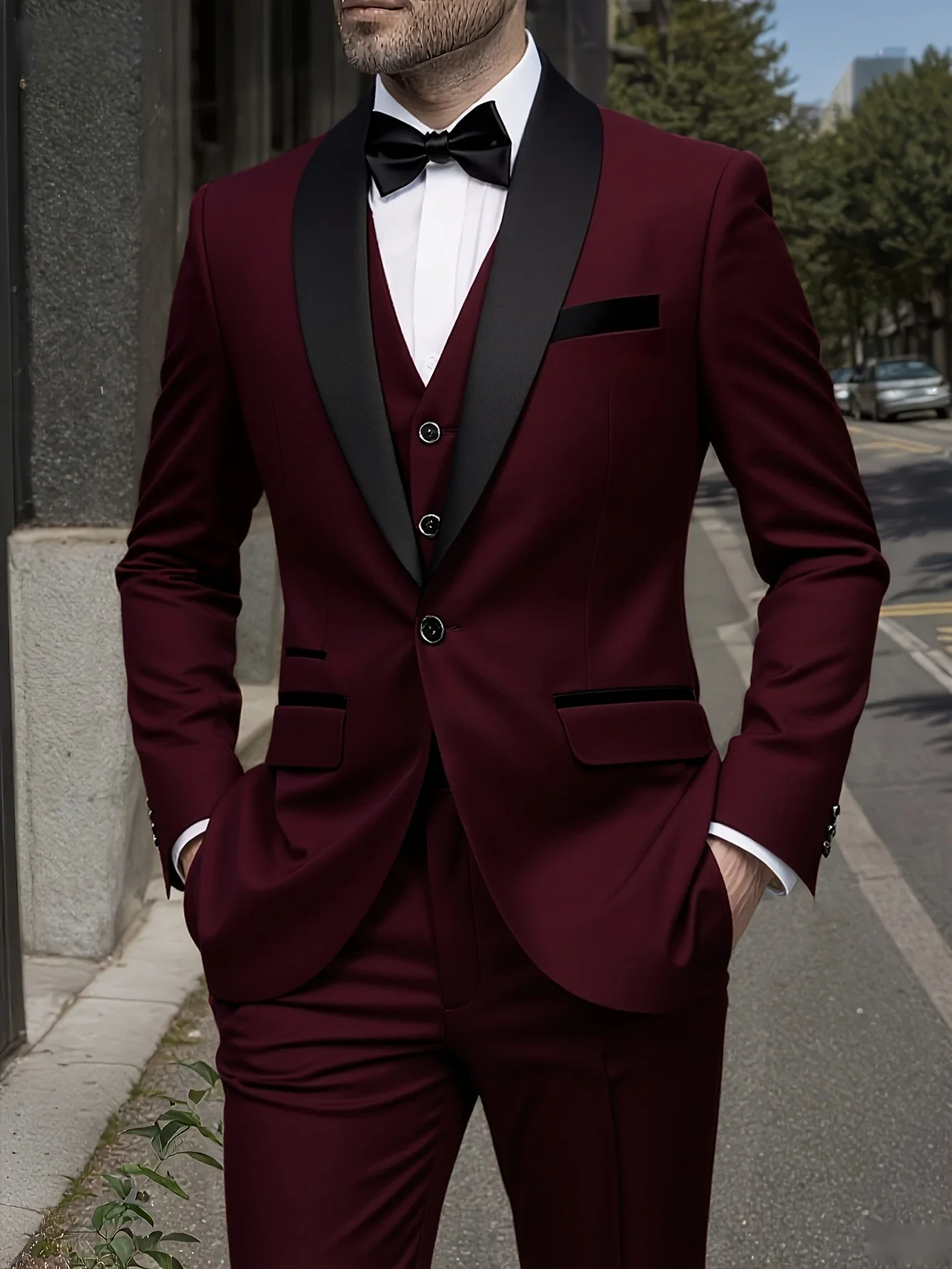 

Men's 3 Pcs Shawl Collar Suit Set Jacket Pants Vest for Prom Event | Traje 3 Piezas Cuello Chal Hombre