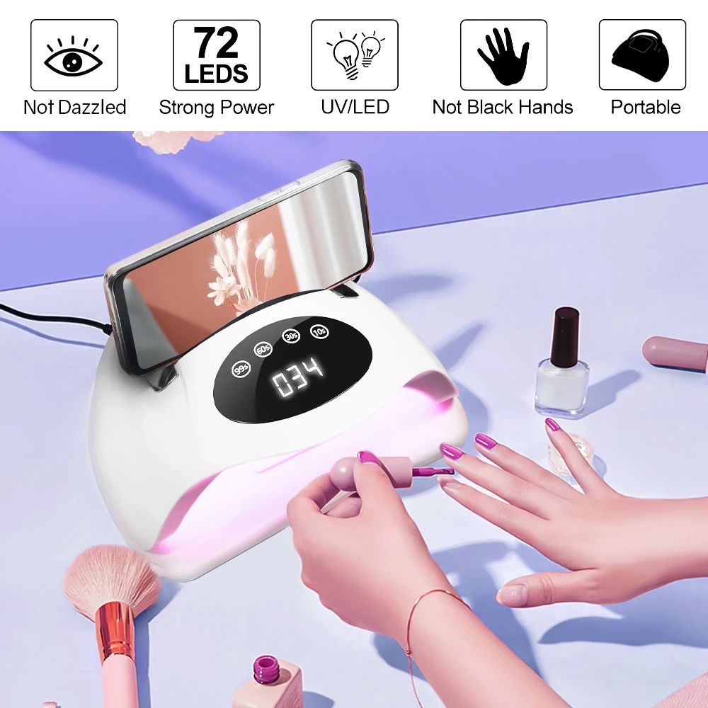 320 واط LED الأشعة فوق البنفسجية مسمار مصباح للتقليم 72 المصابيح تجفيف مصباح لعلاج هلام طلاء الأظافر مع شاشة LCD كبيرة مستشعر تلقائي أدوات الصالون