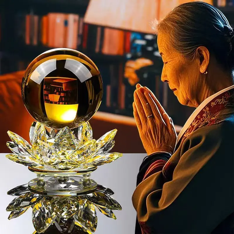 

Creative Feng Shui 3D Lotus Crystal Ball Rotating Crystal Ball Ornament Home Decor Desktop Ornament Gift Fairy Garden Miniatures