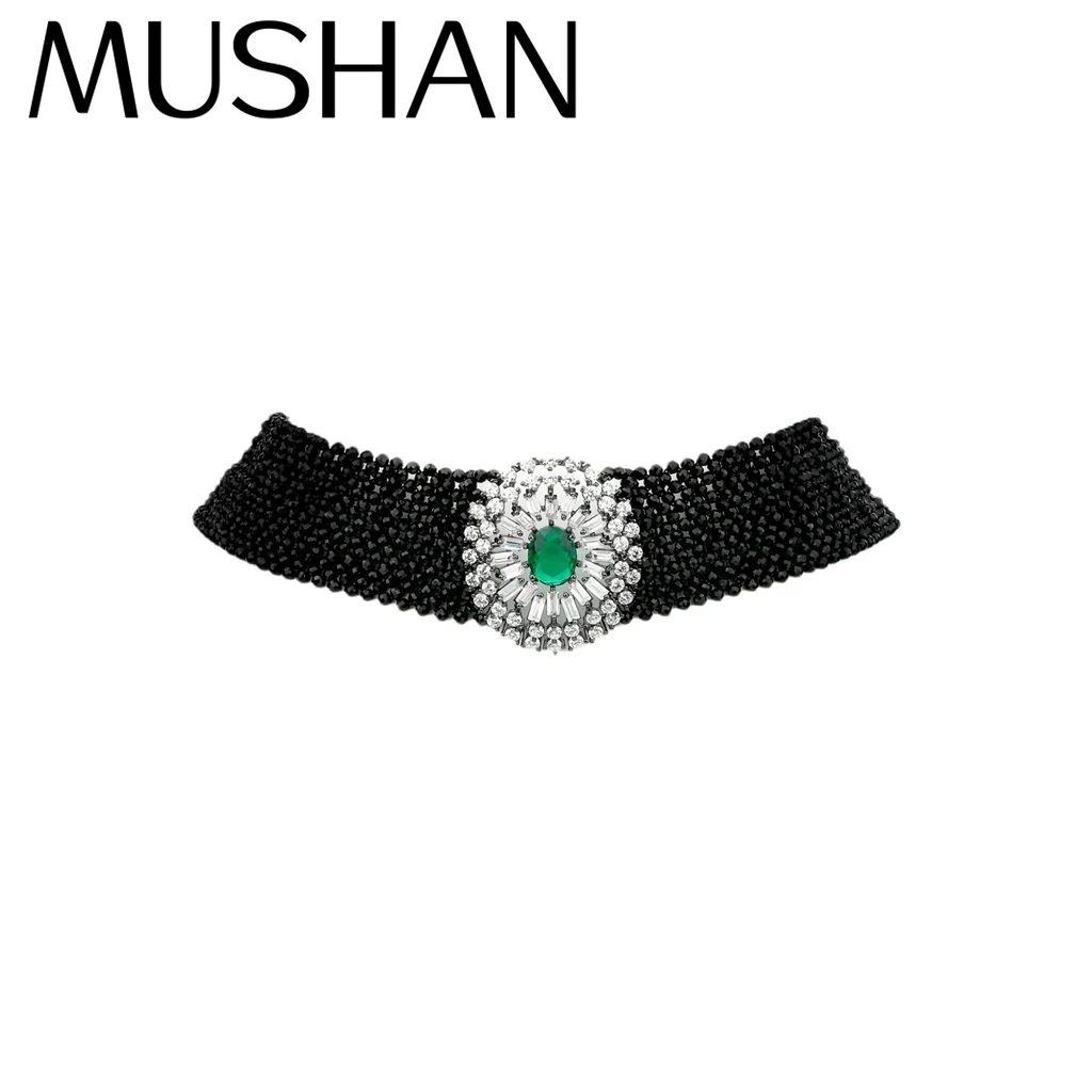 

MuShan Brand Jewelry 925 Sterling Silver Necklace Lab Grown Green Emerald Round Vintage Necklace for Women 18K Gold Plated Neckl