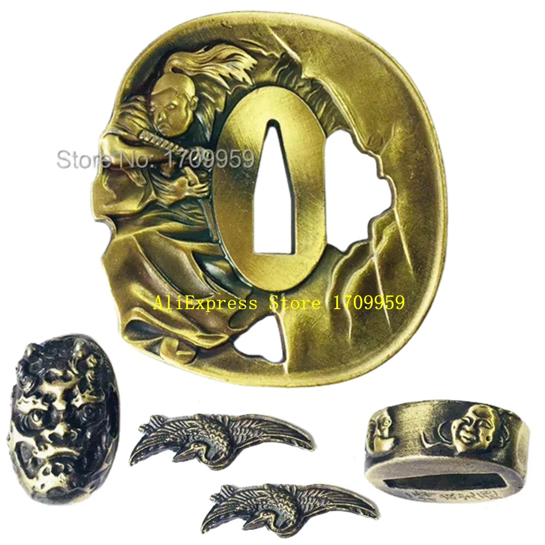 Um Conjunto de Liga Tsuba Acessórios Samurai Japonês Espada Guarda Kashira Fuchi Menuki Para Katana Wakizashi Tanto DIY Metal Acessório