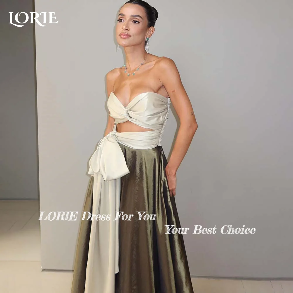 

LORIE Women's Evening Dress Strapless Bow Satin Simple Prom Gown Ruched Backless A-line Evening Party Dress2024 Celebrity Dress