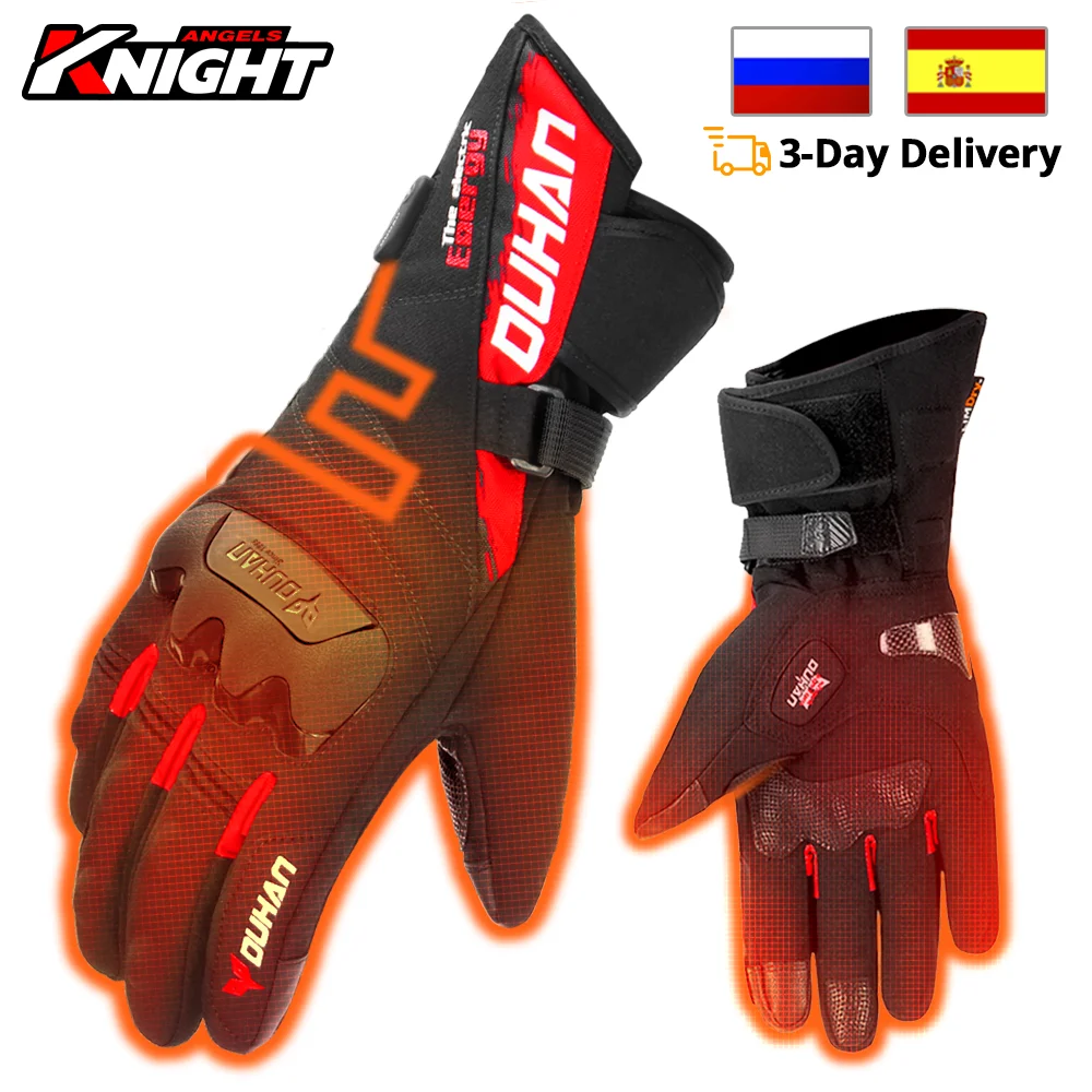 DUHAN Heated Gloves Battery Powered Winter Thermal Motorcycle Heating Gloves Riding Waterproof Guantes Para Moto Touch Screen