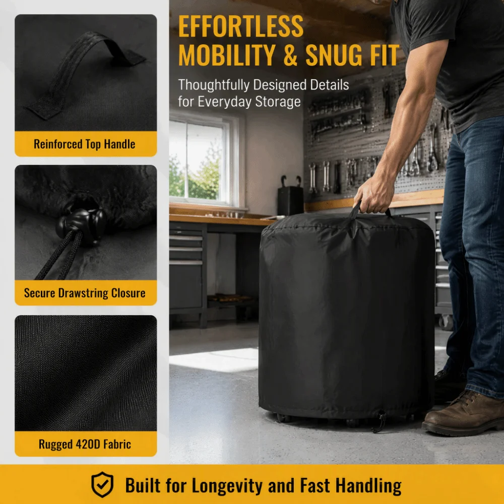 Durable 420D Oxford Fabric Vacuum Cleaner Cover Drawstring Closure Black Dust Proof Cover Round Round Vacuum Cover Shop Use