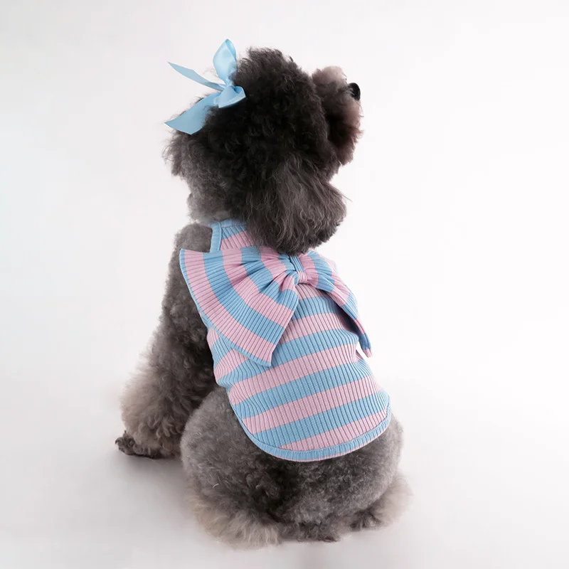 Pet dog clothing - Sweet bow elastic short T-shirt for Teddy bear, Schnauzer, Pomeranian, small medium-sized dog. view 4