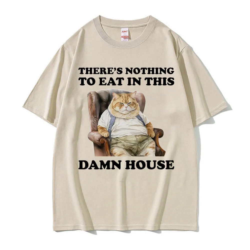 تي شيرت رجالي جديد لا يوجد لا شيء لتناول بيت اللعينة. لطيف القط ميمي نمط طباعة المتناثرة نمط Y2K القطن قصير الأكمام للجنسين