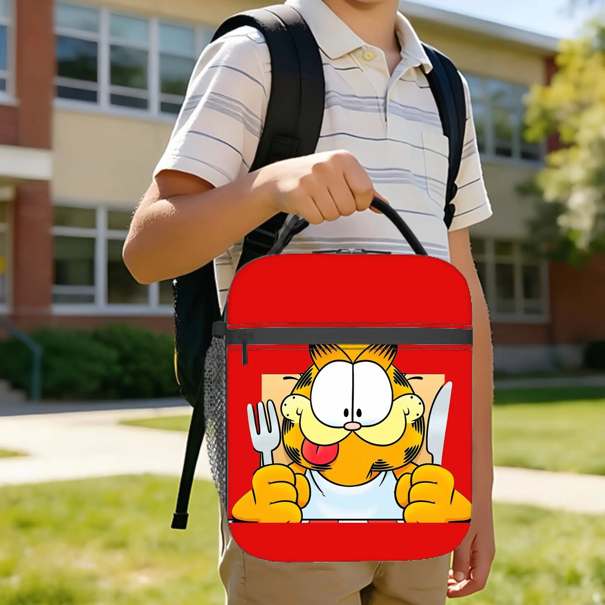 

Термосумка для обедов с Гарфилдом, многоразовая, с забавным котом, большая сумка-ланчбокс для девочек и мальчиков в школу