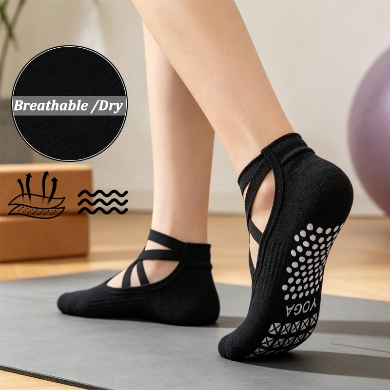 Women Non-Slip Breathable Yoga Socks Ladies Bandage Backless Pilates Socks Sports Fitness Dance Ballet Indoor Workout Sock