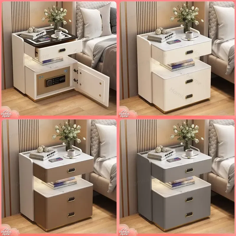 2024 Smart Integrated Cabinet Bedside Table with Fingerprint Lock Password Security Nightstand for Bedroom Home Office