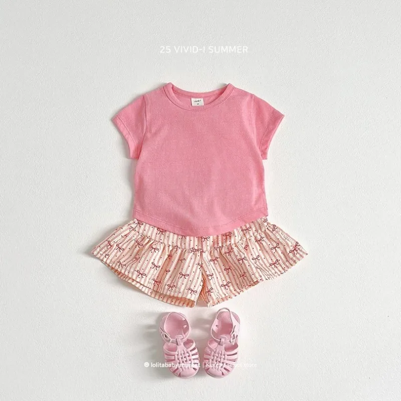 BELLBELL Summer Kids Girls Shorts Thin Elastic Waist 1-5Yrs Girls Plaid Shorts Casual Infant Babys Girls Love Bow Printed Shorts