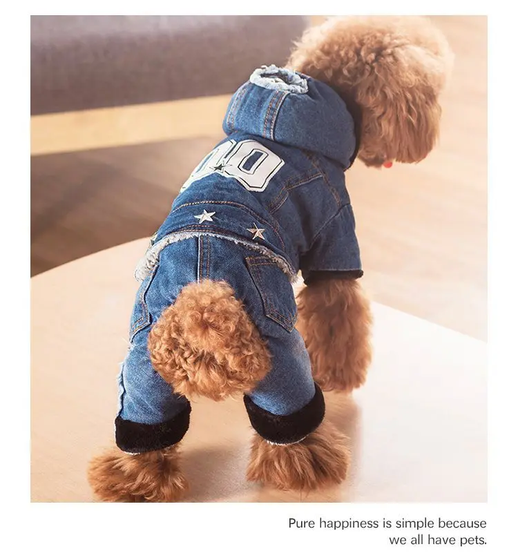 Autumn Winter Denim Dog Jeans Thickening Four Legs Pet Clothes Warm Dog Jumpsuits Supplies for Pets