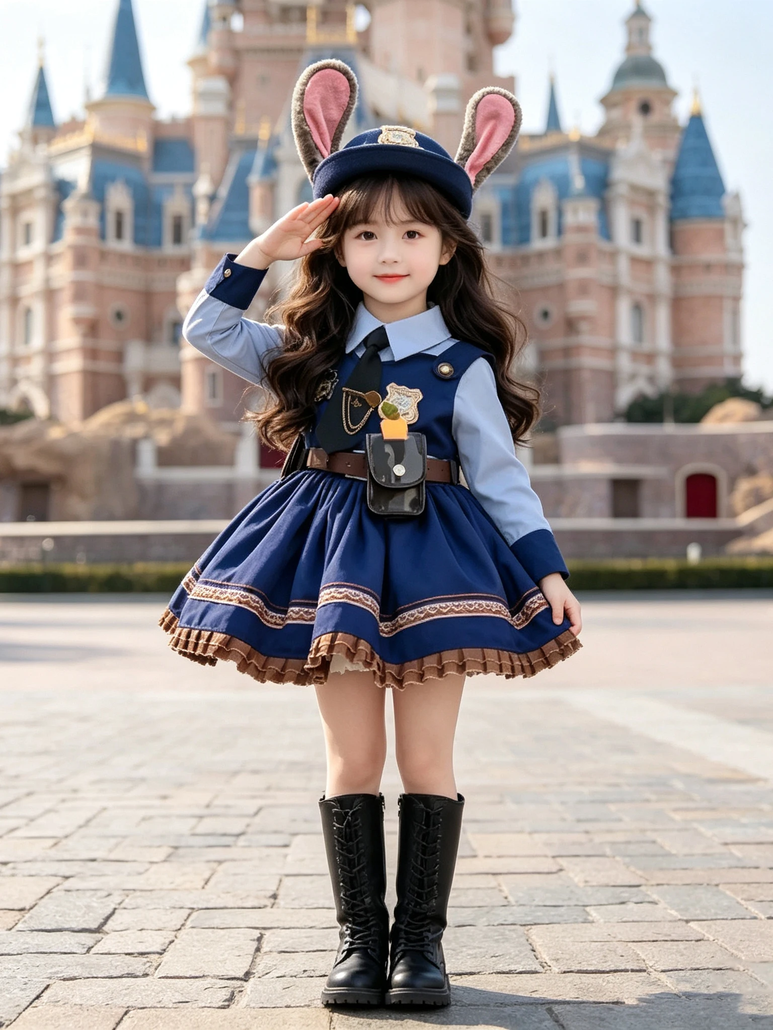 Girls Rabbit Police Officer Costume Dress Princess Skirt Long Sleeve Medium Waist High Quality Fabric for Autumn Season Kids ...