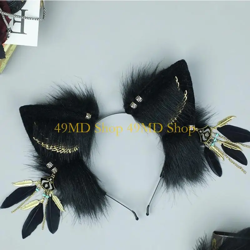 

49MD Ears Headbands Furry Faux Furs Headbands Hair Accessories for Girls and Womens Holiday Party Headwear