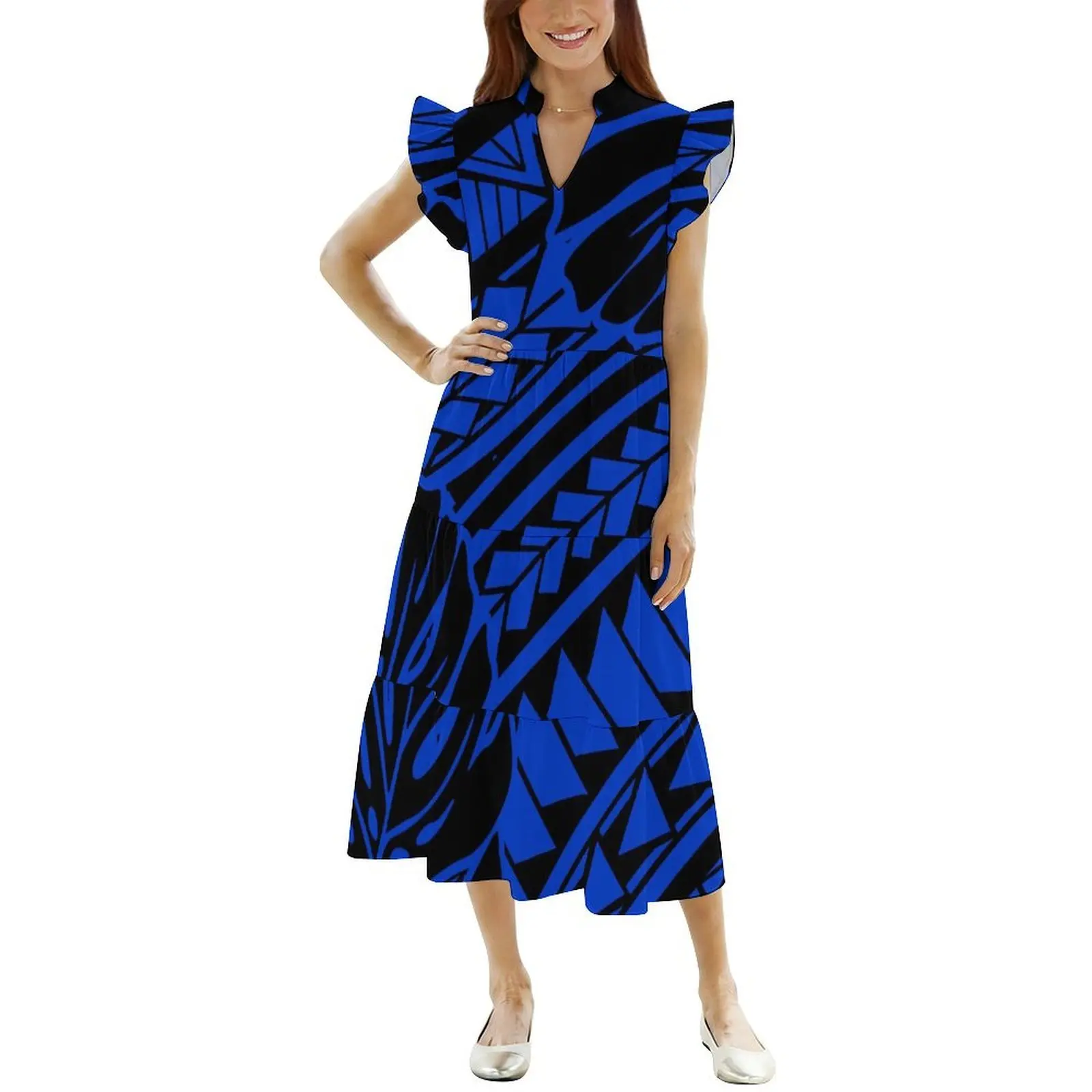 Summer Women'S Dress Retro Art Tribal Ethnic Style Polynesian Pattern Design Island Clothing V-Neck Loose Dress 2026