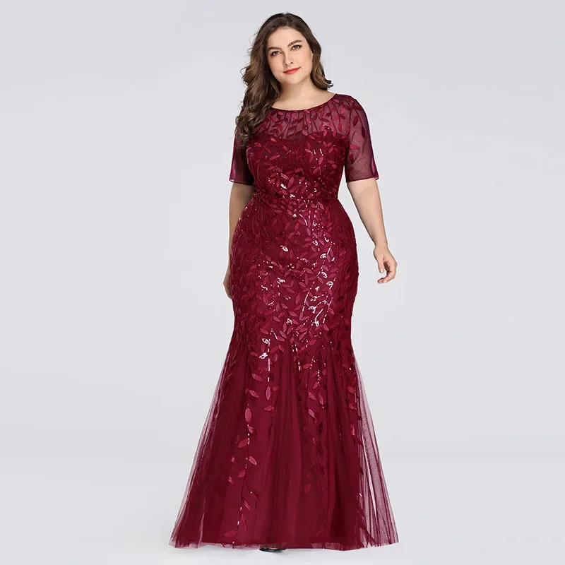 Personalizado sereia vestido de noite lantejoulas tule robe de soiree o pescoço até o chão plus size manga curta mulher festa formal vestido