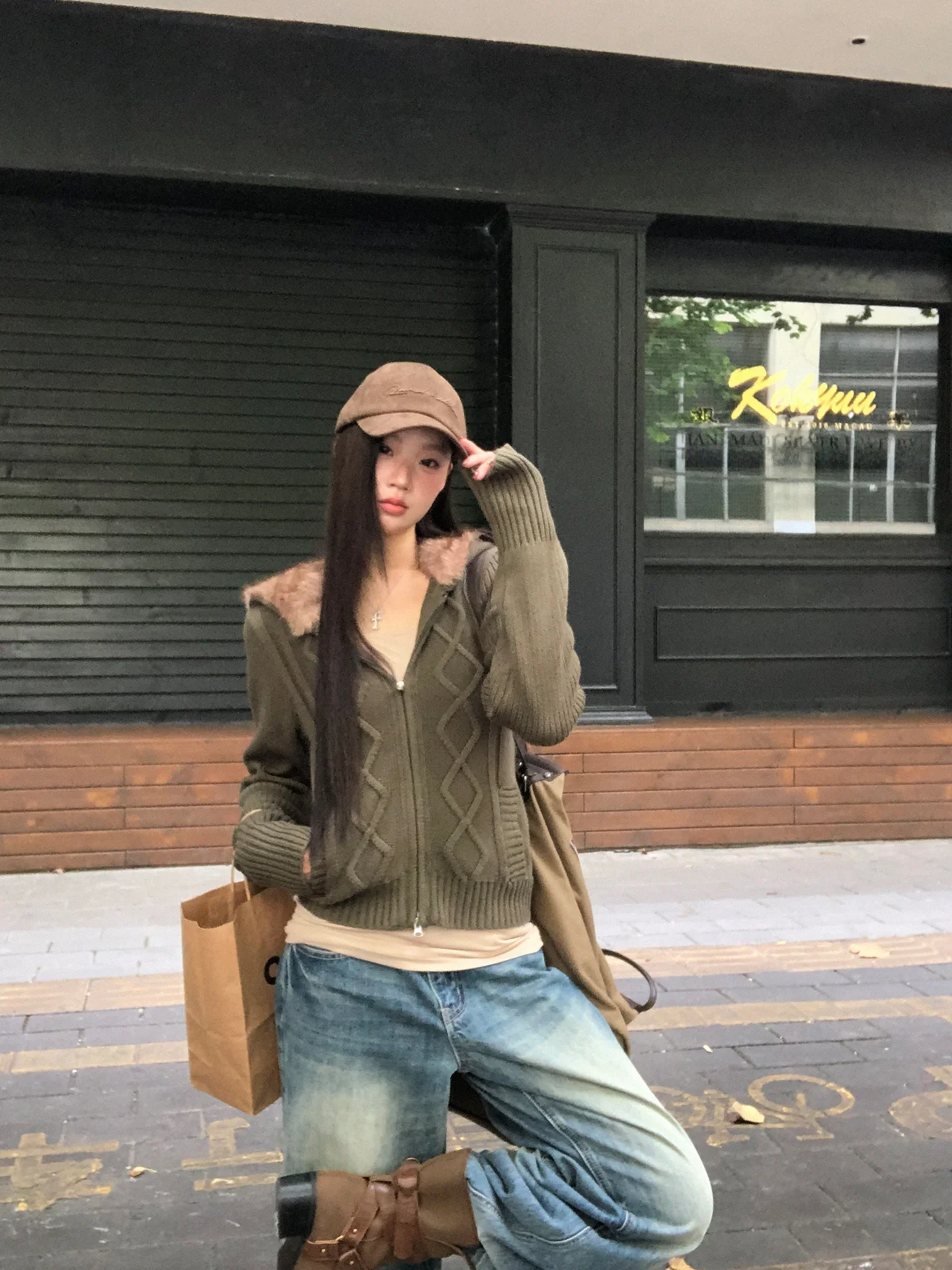 سترة نسائية خضراء محبوكة ضيقة بقلنسوة، كارديجان أنيق بأسلوب عملي للخريف والشتاء، ملابس خارجية عصرية مريحة وقابلة للتنفس #5