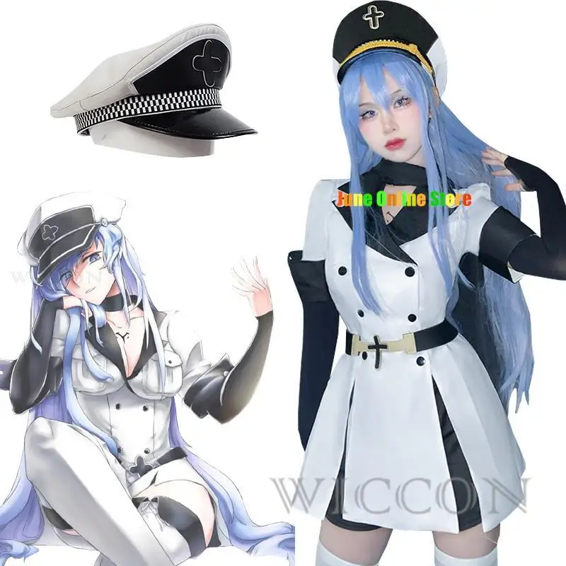 Anime Akame Ga KILL Cosplay Esdeath Empire Cosplay Costume Uniform with Hat Blue Wig Halloween Party Cos for Women Girl