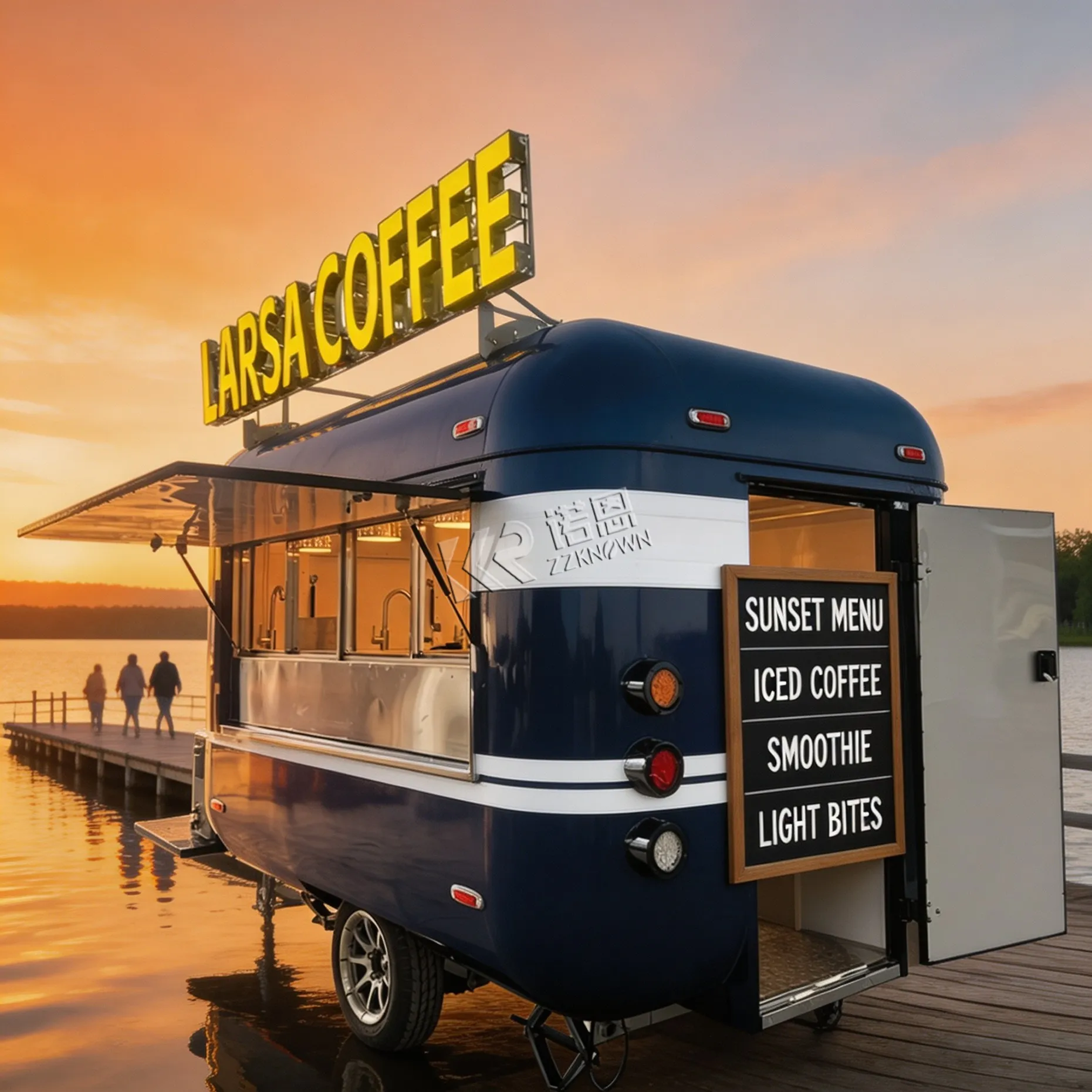 Black Square Double Axle Fiberglass Food Trailer Stainless Steel with Range Hood for Hot Dog Retail Street Vending And Catering