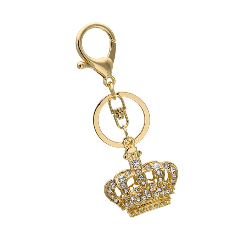 Metal Crown Shape Rhinestone Keychain Alloy Key Ring Creative Keyring Fashionable Gift Hanging Ornament for Girls and Women (Gol