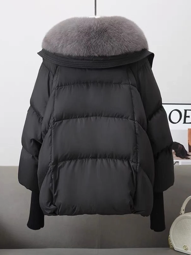 2025 para baixo algodão curto acolchoado jaqueta feminina parkas gola de pele outono inverno casacos grossos feminino preto casual outerwear roupas