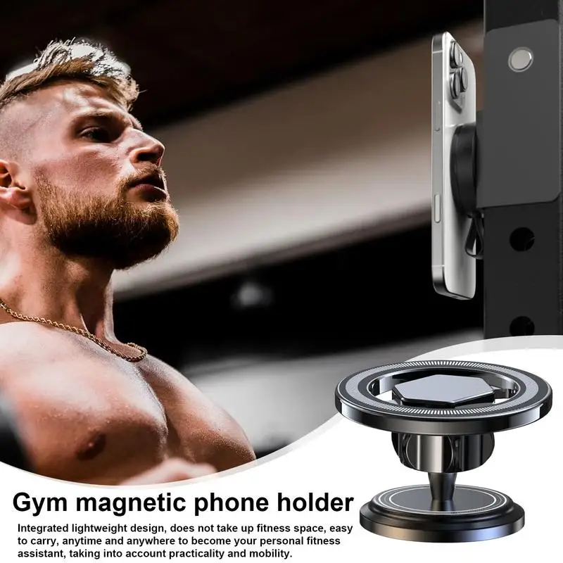 Gym Workout Double Magnet Phone Holder  Attach to Metal Portable 360 Degree Rotating Strong Hold Smartphone Cradle for Women Men