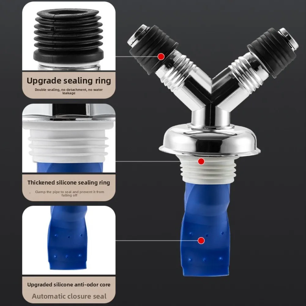 Anti Backflow Washing Machine Floor Drain Anti-overflow Anti-odor Drain Tee Deodorant Connector Sealing Dual Use