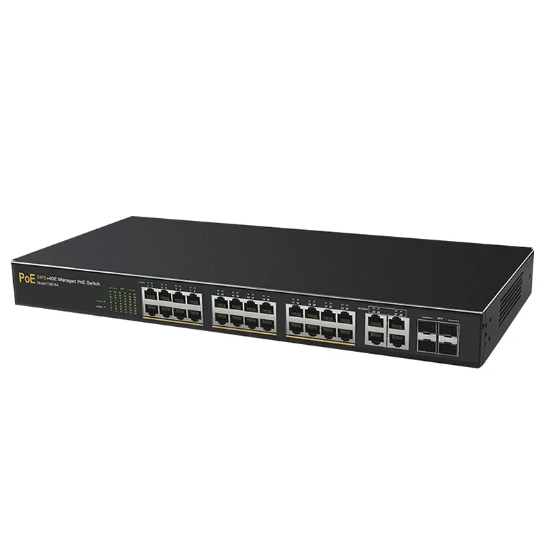 300W 24 ports POE + 4 gigabit uplink port + 4 SFP fiber optic ethernet switch