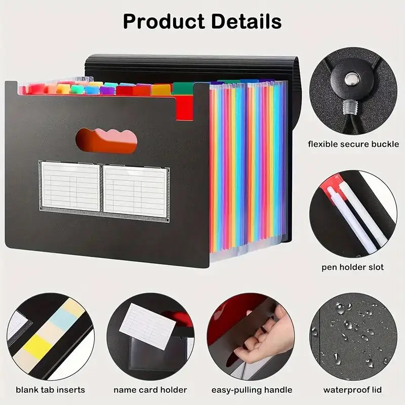 منظم مجلد ملفات جيوب 13/25، صندوق حفظ بلاستيكي قابل للتوسيع، مجلد لوازم فنية، مجلد متعدد الأغراض للمكتب والمدرسة
