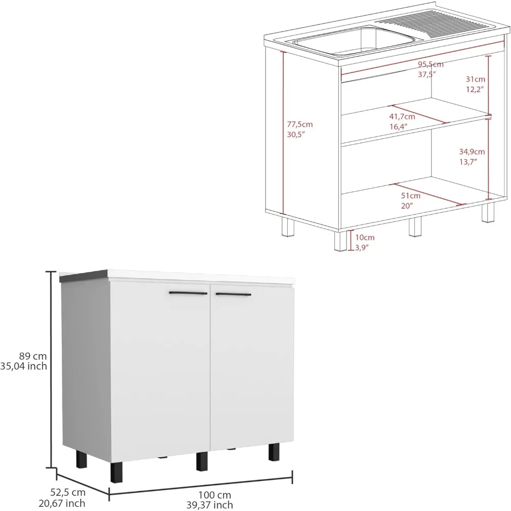 Set da cucina Kangmusi 2 pezzi, pensile + lavello multiuso, bianco