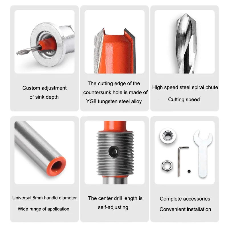 HSS Countersink Woodworking Router Bit Limitador Ajustável, Fresa, Extrator De Parafuso Remon, Demolição