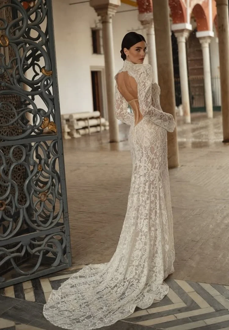 Свадебное платье русалки Кружевное платье Noiva Minimalista Vestidos De Desmontable Dos Piezas Manga Larga Tallas Curvy Elegantes Bodas