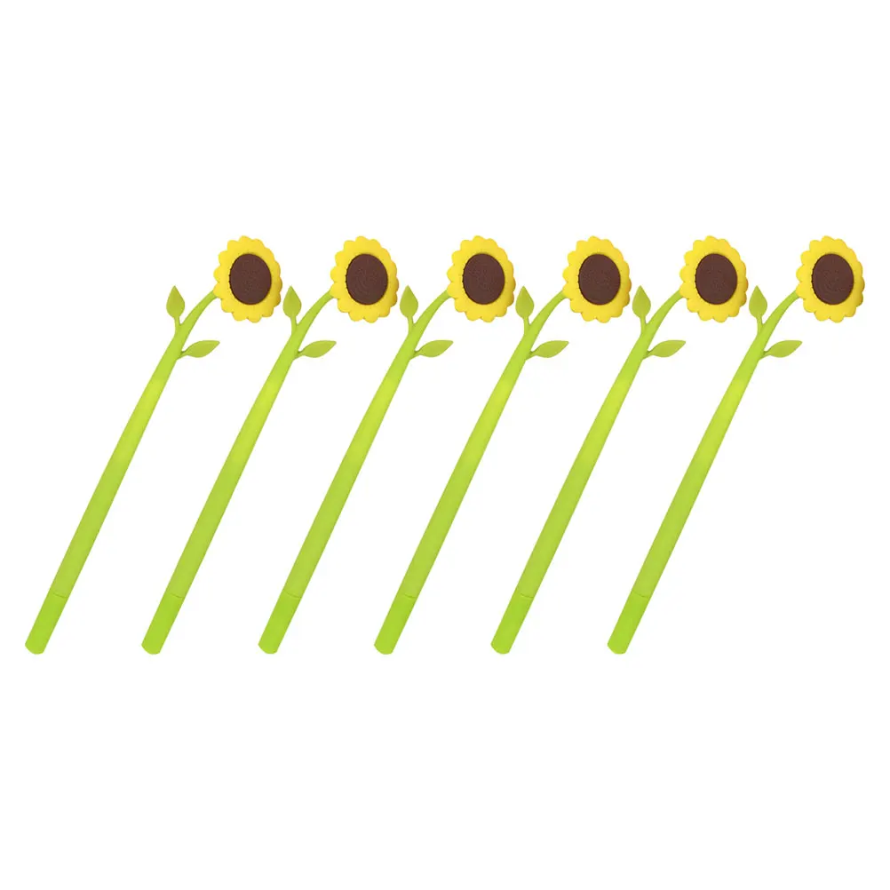 

6pcs Silicone Sunflower Gel Smooth Writing Fine Tip For Students Office Supplies Portable Ink Cute Flower Shaped Neutral