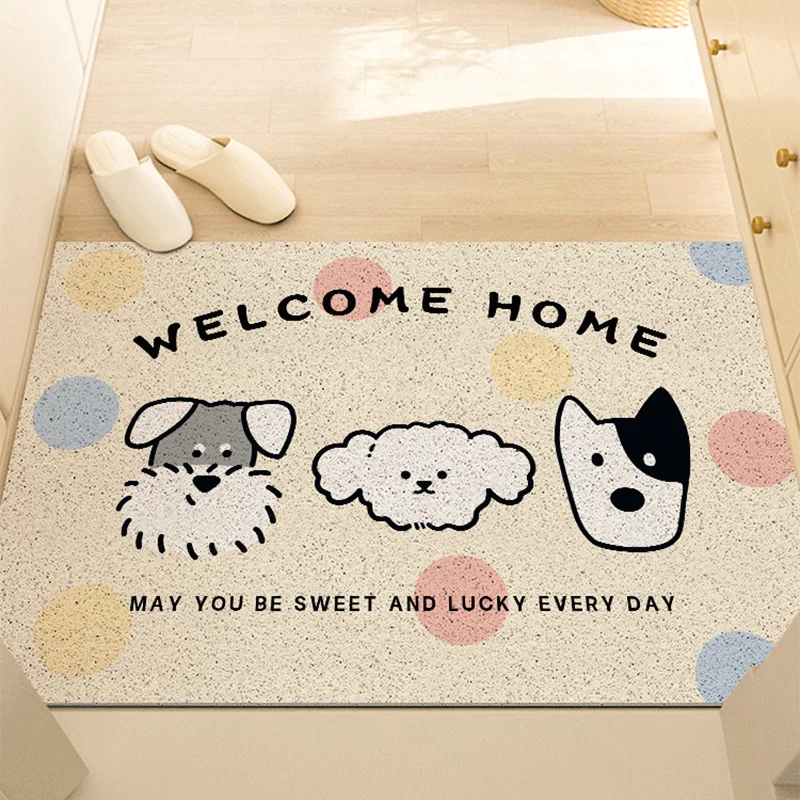 Wave Point Welcome Entrance Doormat Cute Dog Anti-slip PVC Floor Mat Entry Porch Hallway Entryway Home Decor Dust Removal Carpet