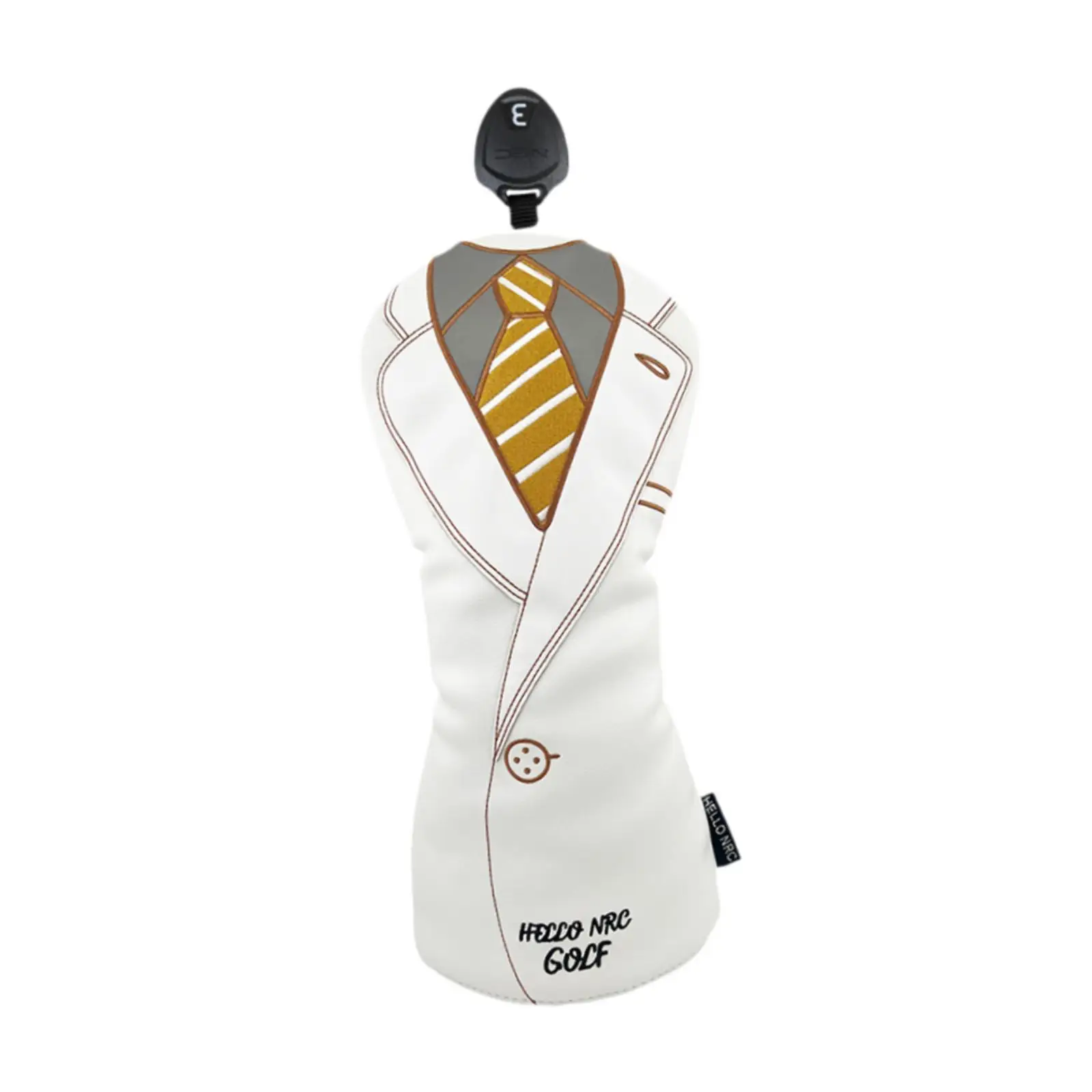 Golf Wood Headcover PU Leather Suit Coat Shape Golf Club Cover Premium Waterproof Golf Head Cover Golf Shaft Protector, White