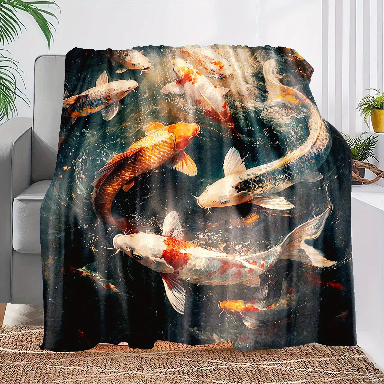 

Роскошное фланелевое одеяло с принтом рыбы кои — идеальный подарок для африканских девушек, дочерей, праздников — универсальное для домашнего декора, S