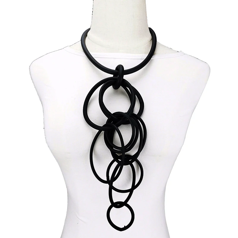 UKEBAY New Designer Black Gothic Pendant Necklace Handmade Design Rubber Chain Jewelry Party Clothing Accessories Necklace