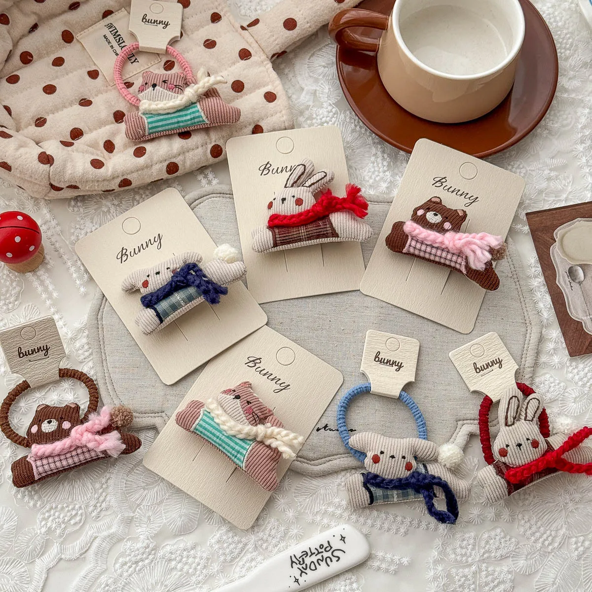 Hair Clips Cartoon 3D Padded Scarf Rabbit Bear Pattern Premium Soft Fabric Girls Hair Accessories No Hurt Hair for Side Bangs