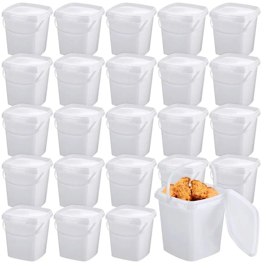 

24 Pcs 2 Qt 67 Oz 2 L Plastic Food Containers Ice Cream Buckets with Lids and Handle Reusable Square Deli Containers Freezer and