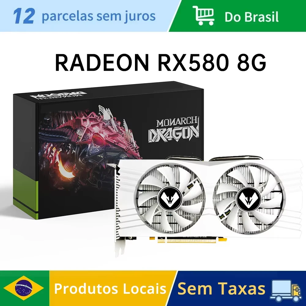 MOUGOL-Placa gráfica Radeon RX580 8G, Memória GDDR5, Placa Video Gaming, Computador desktop, AMD, PCIE3.0x16, DVI, DP, Original