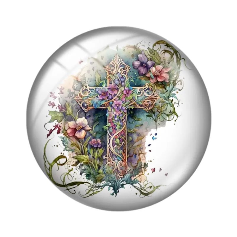 Watercolor Fantasy Cross 12mm/18mm/20mm/25mm Round photo glass cabochon flat back Making findings keychain