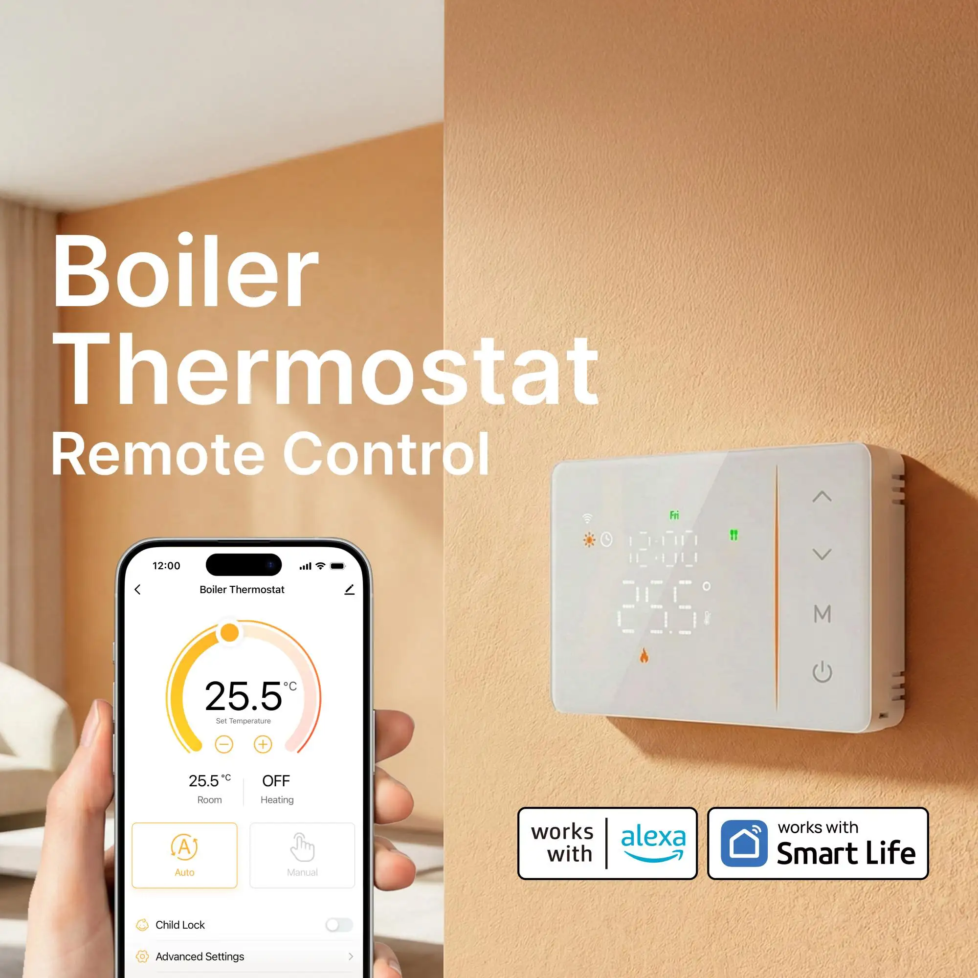Tuya Smart Heating/Cooling Thermostat for Gas Boiler Smart Home Battery-powered Thermoregulator Daily programming control Alexa